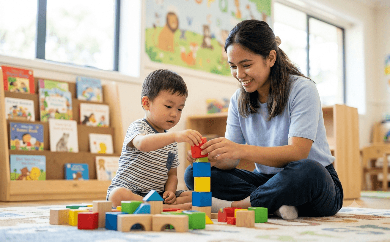 Instructor working with a young child, representing Child Skills Development courses