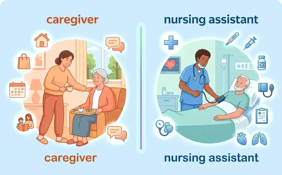 What is the difference between a caregiver and a nursing assistant?